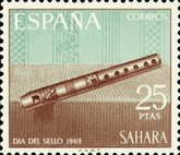 Stamp Day - Musical Instruments — 25Pta, bluish green/brown