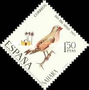 Stamp Day - Birds — 1.50Pta, multicoloured, Rhodopechys githaginea