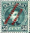 Spanish Postage Stamps Overprinted "CORREO ESPANOL MARRUECOS" — 30C, bluish green