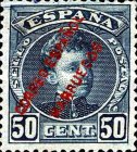 Spanish Postage Stamps Overprinted "CORREO ESPANOL MARRUECOS" — 50C, greenish blue