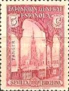 Spanish Postage Stamps Overprinted "TANGER" - International Exhibition Seville and Barcelona — 5C, purple rose