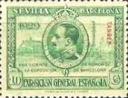 Spanish Postage Stamps Overprinted "TANGER" - International Exhibition Seville and Barcelona — 10C, yellowish green