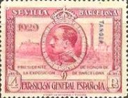 Spanish Postage Stamps Overprinted "TANGER" - International Exhibition Seville and Barcelona — 4Pta, purple red, Perf: 14