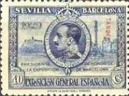 Spanish Postage Stamps Overprinted "TANGER" - International Exhibition Seville and Barcelona — 40C, dark blue