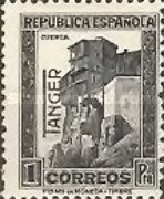 Spanish Postage Stamps Overprinted "TANGER" Vetically — 1Pta, slate-grey