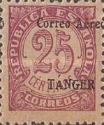 Airmail - Spanish Postage Stamps Overprinted "Correo Aéreo Tanger" — 25C, purple, Grey paper