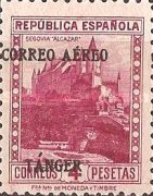 Airmail - Spanish Postage Stamps Overprinted "Correo Aéreo Tanger" — 4Pta, purple red, Perf: 10