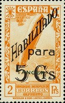 Beneficient Stamps 1941 - Previous Issues Overprinted "HABILITADO" and Surchaged — 5/2C/Pta, orange